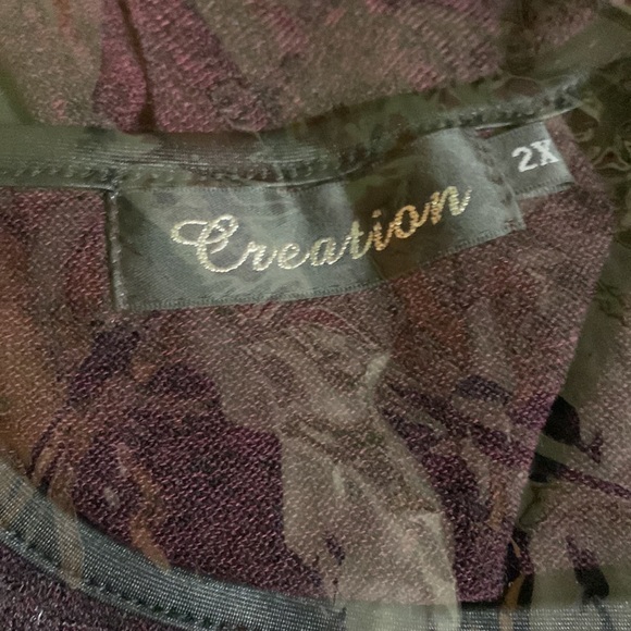 🆕 CREATION- HEATHERED HANKY HEM W/FAUX LEATHER TRIM PURPLE 2X SHIRT - Picture 2 of 6